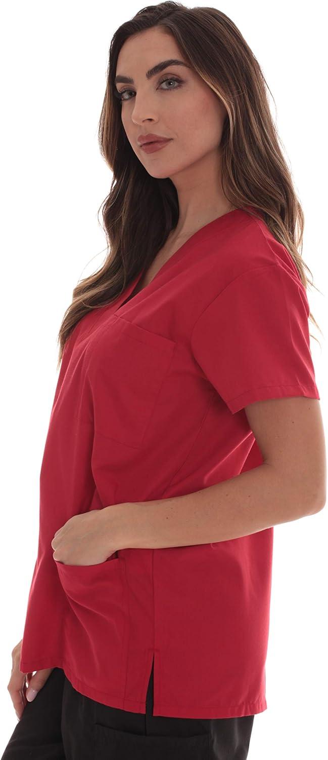 imageJust Love Solid Scrub Top for Women with Pockets and VNeckRed