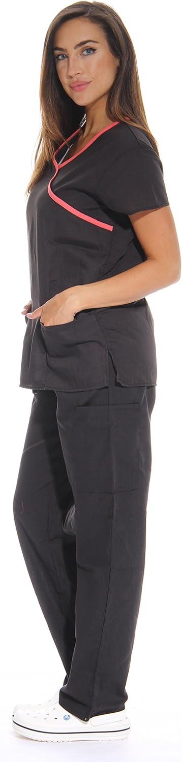 imageJust Love Womens Scrub SetsBlack With Coral Trim