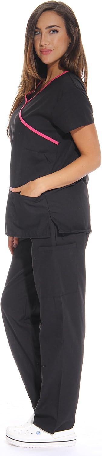 imageJust Love Womens Scrub SetsBlack With Pink Trim