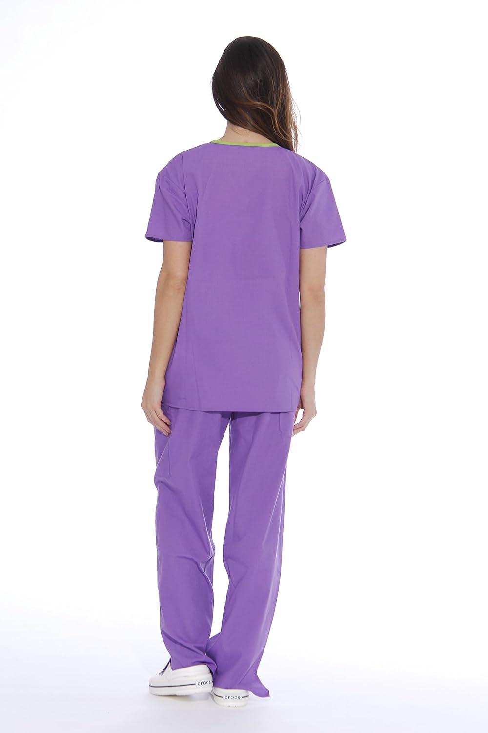 imageJust Love Womens Scrub SetsBright Purple With Lime Trim