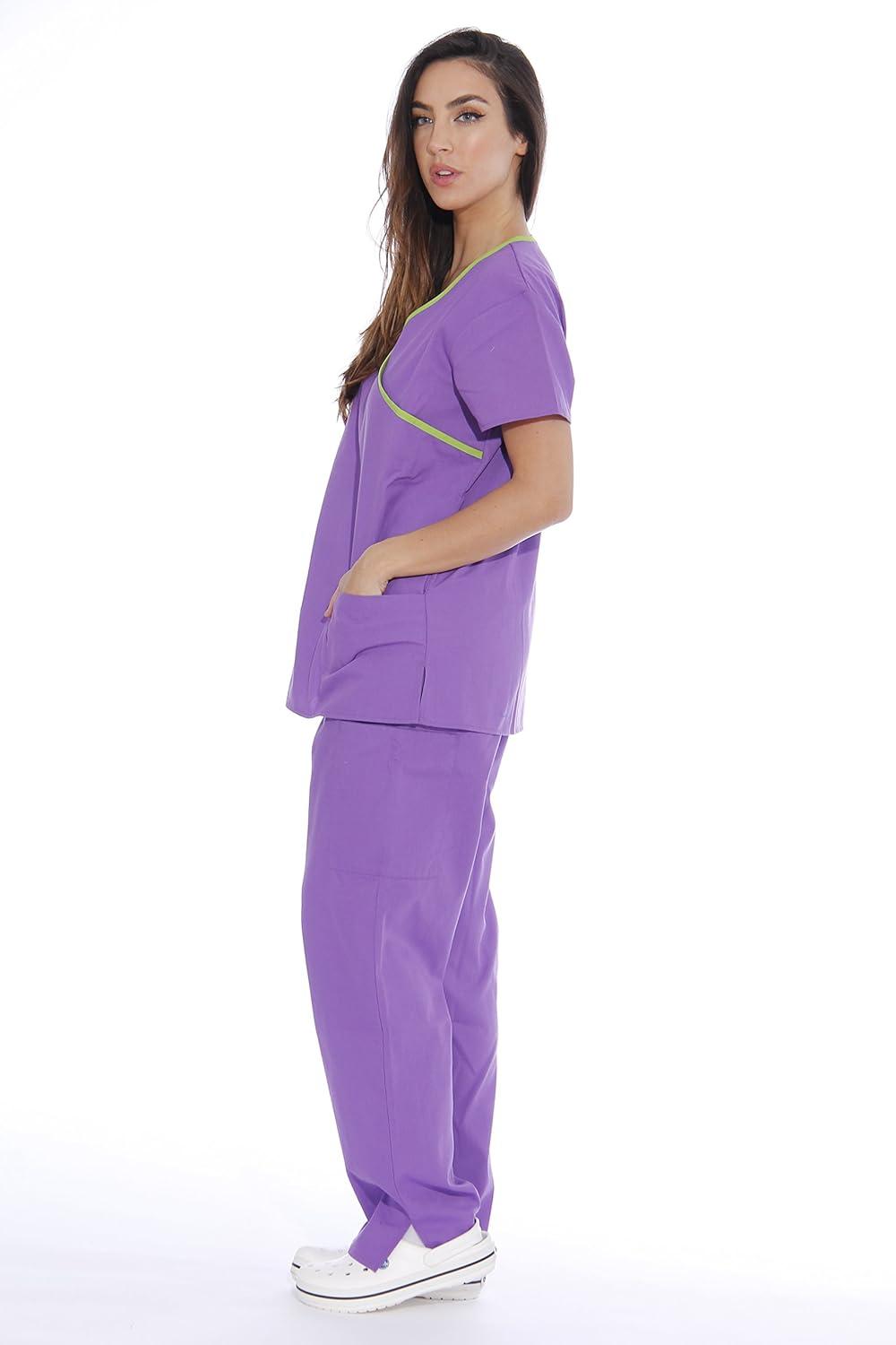 imageJust Love Womens Scrub SetsBright Purple With Lime Trim