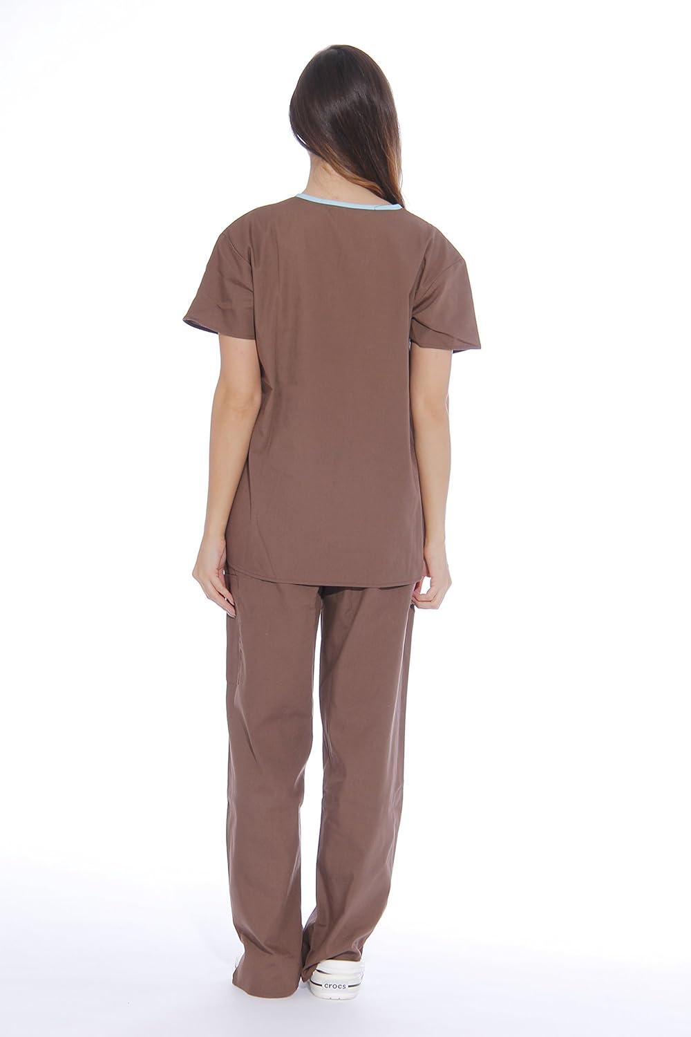imageJust Love Womens Scrub SetsChocolate With Aqua Trim