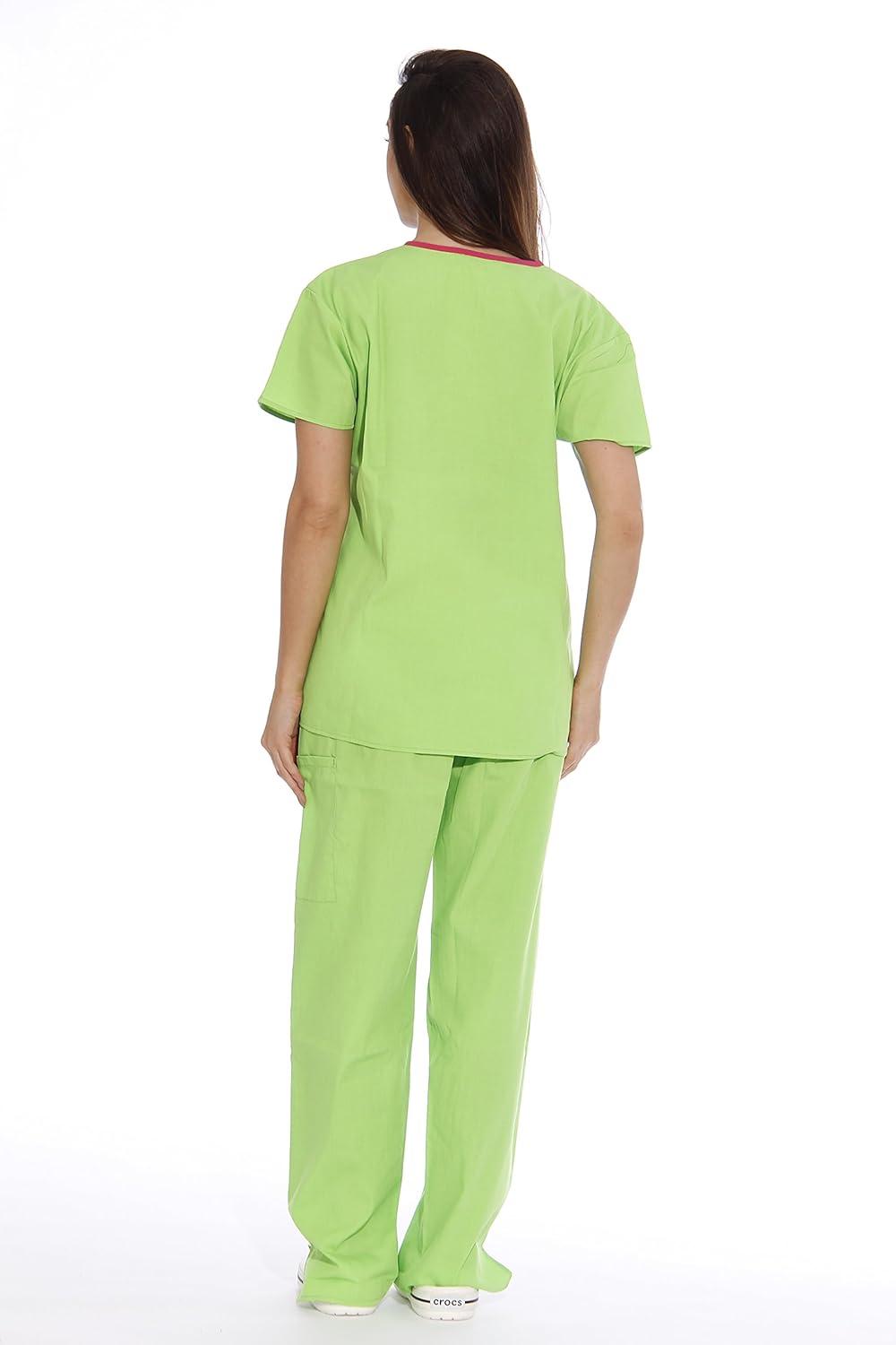 imageJust Love Womens Scrub SetsGreen Apple With Fuchsia Trim