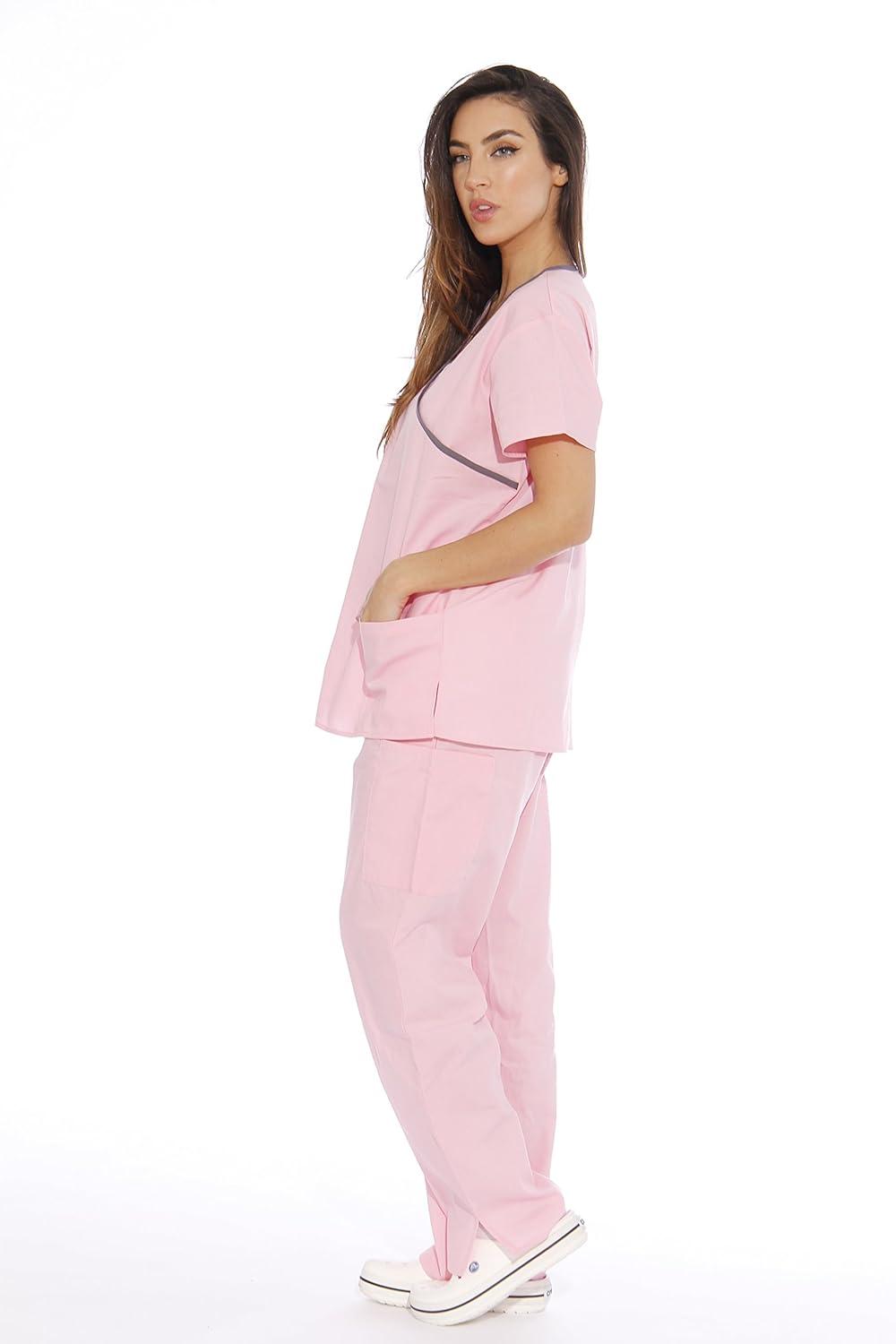 imageJust Love Womens Scrub SetsLight Pink With Steel Grey Trim