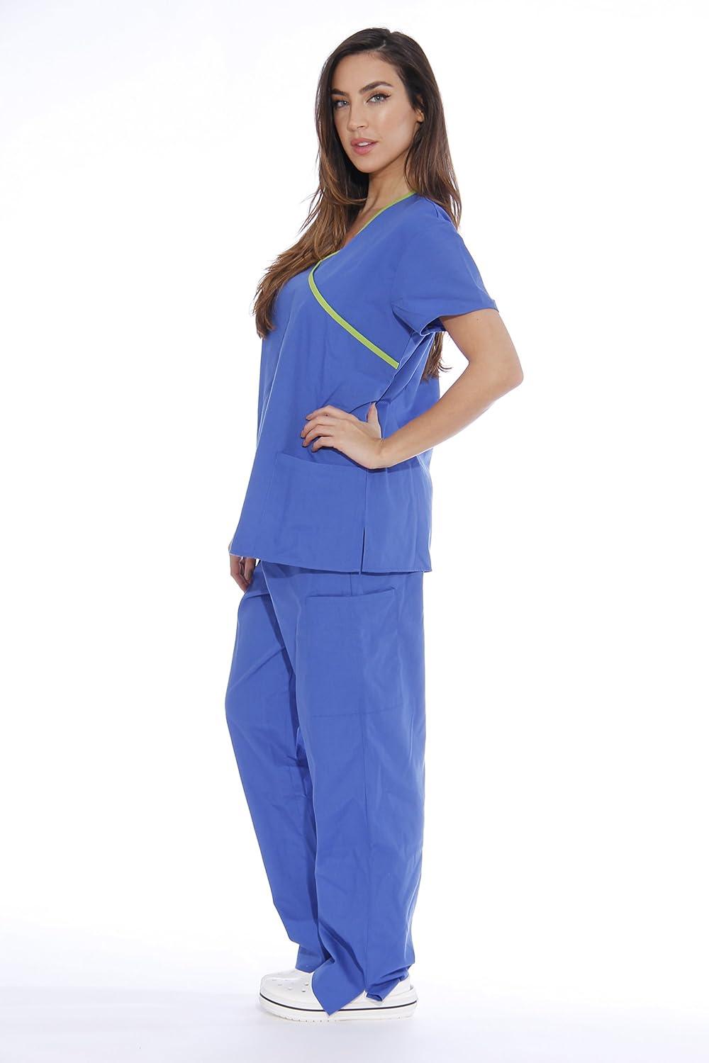 imageJust Love Womens Scrub SetsRoyal Blue With Lime Trim