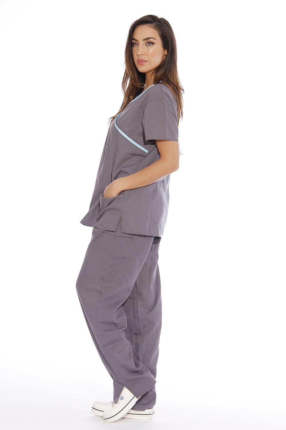 imageJust Love Womens Scrub SetsSteel Grey With Aqua Trim