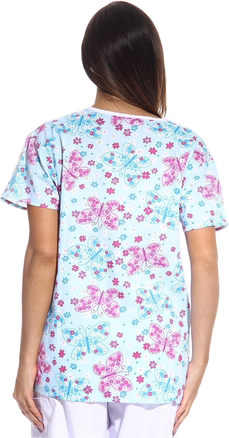 imageJust Love Womens Scrub Tops Nursing ScrubsBlue Butterfly