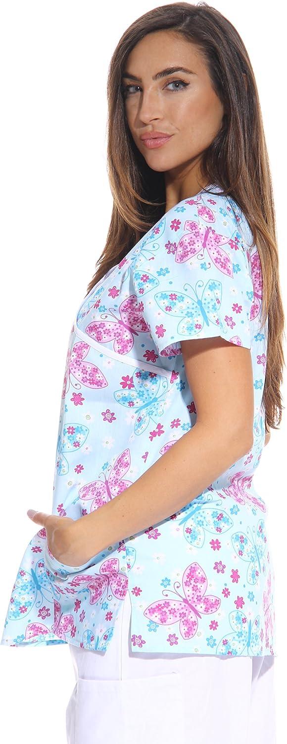 imageJust Love Womens Scrub Tops Nursing ScrubsBlue Butterfly