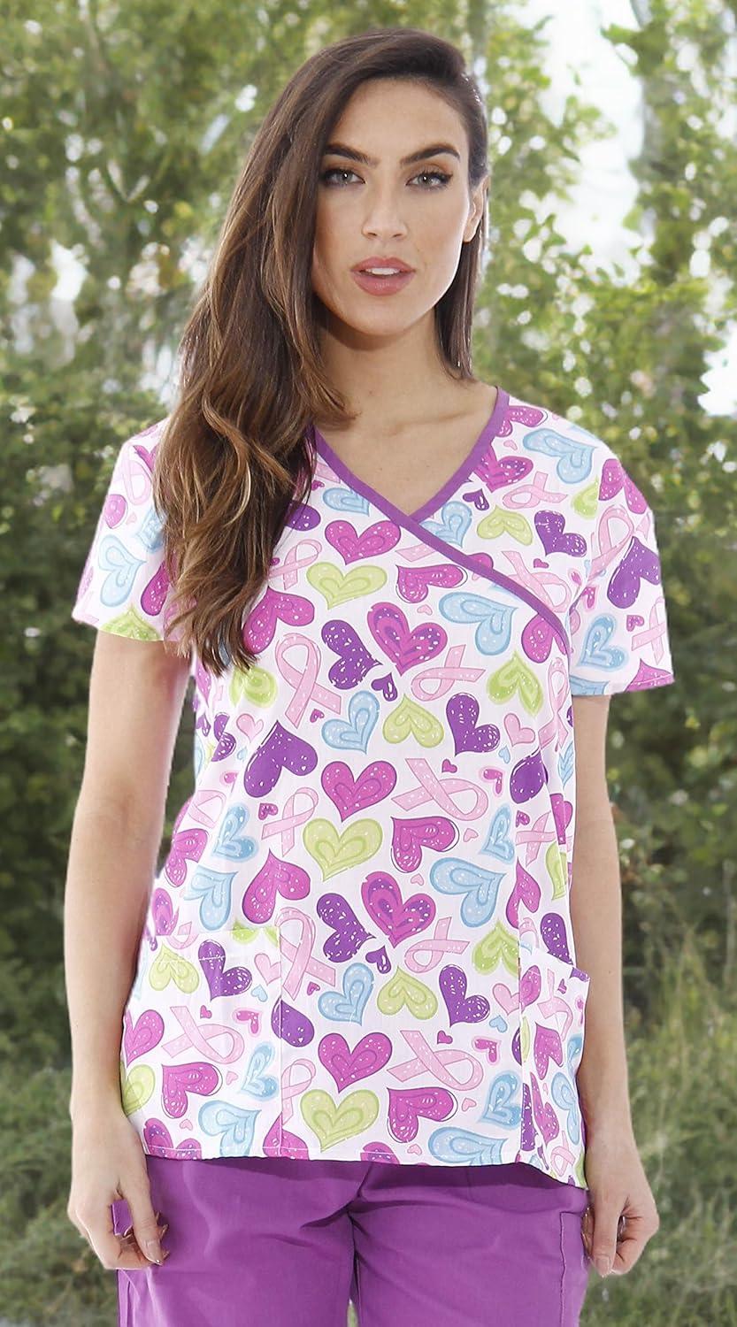 imageJust Love Womens Scrub Tops Nursing ScrubsHearts and Ribbons 2