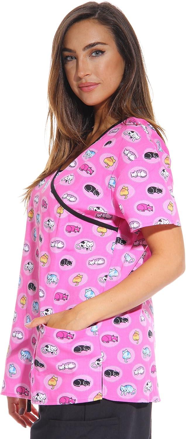imageJust Love Womens Scrub Tops Nursing ScrubsPink Cat 2