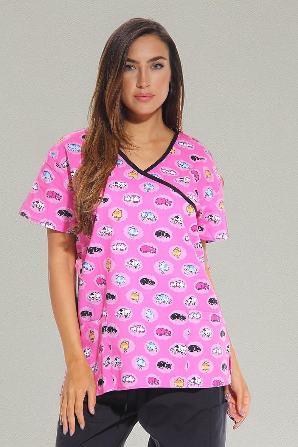imageJust Love Womens Scrub Tops Nursing ScrubsPink Cat 2