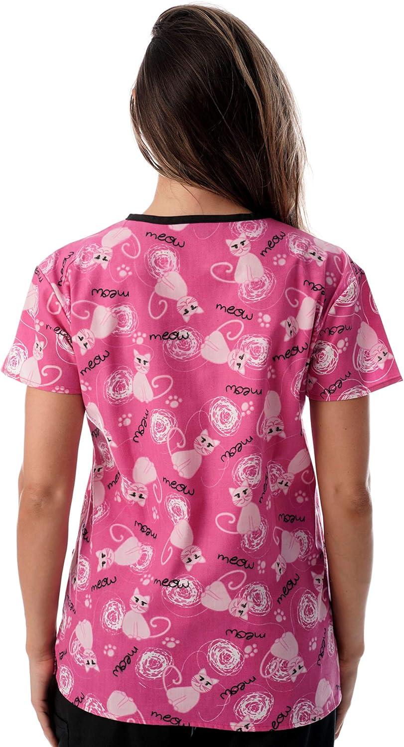 imageJust Love Womens Scrub Tops Nursing ScrubsPink Cat Meow Black Trim