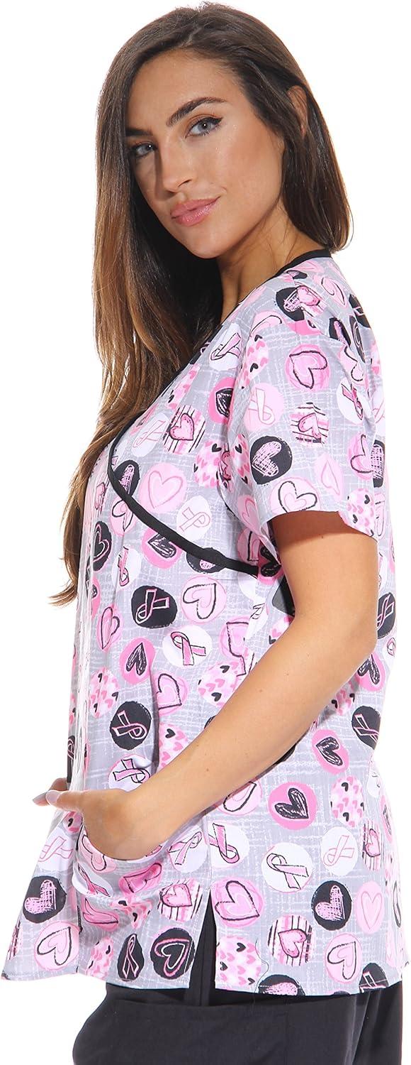 imageJust Love Womens Scrub Tops Nursing ScrubsRibbon Print 4