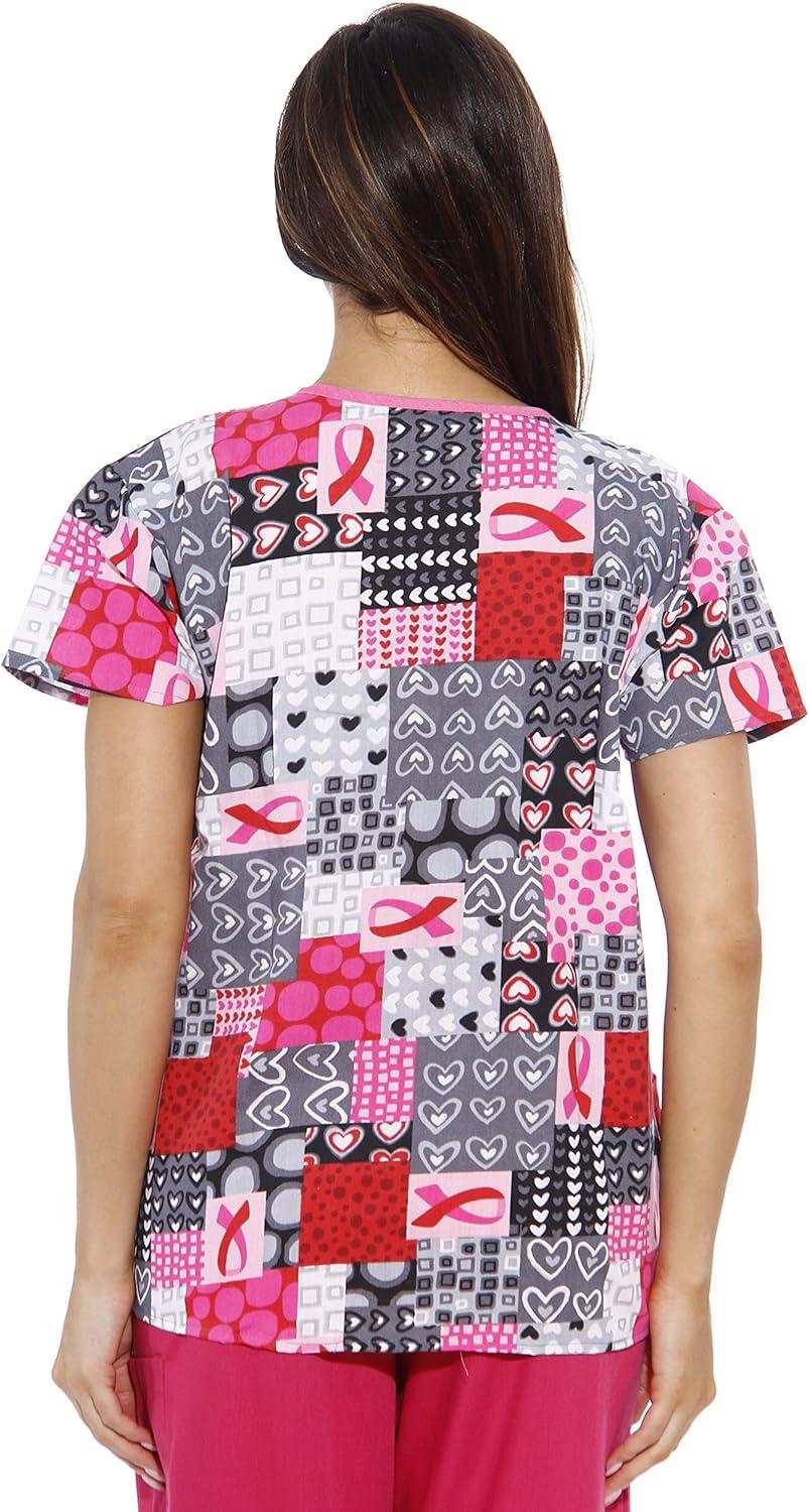 imageJust Love Womens Scrub Tops Nursing ScrubsRibbon Print 5