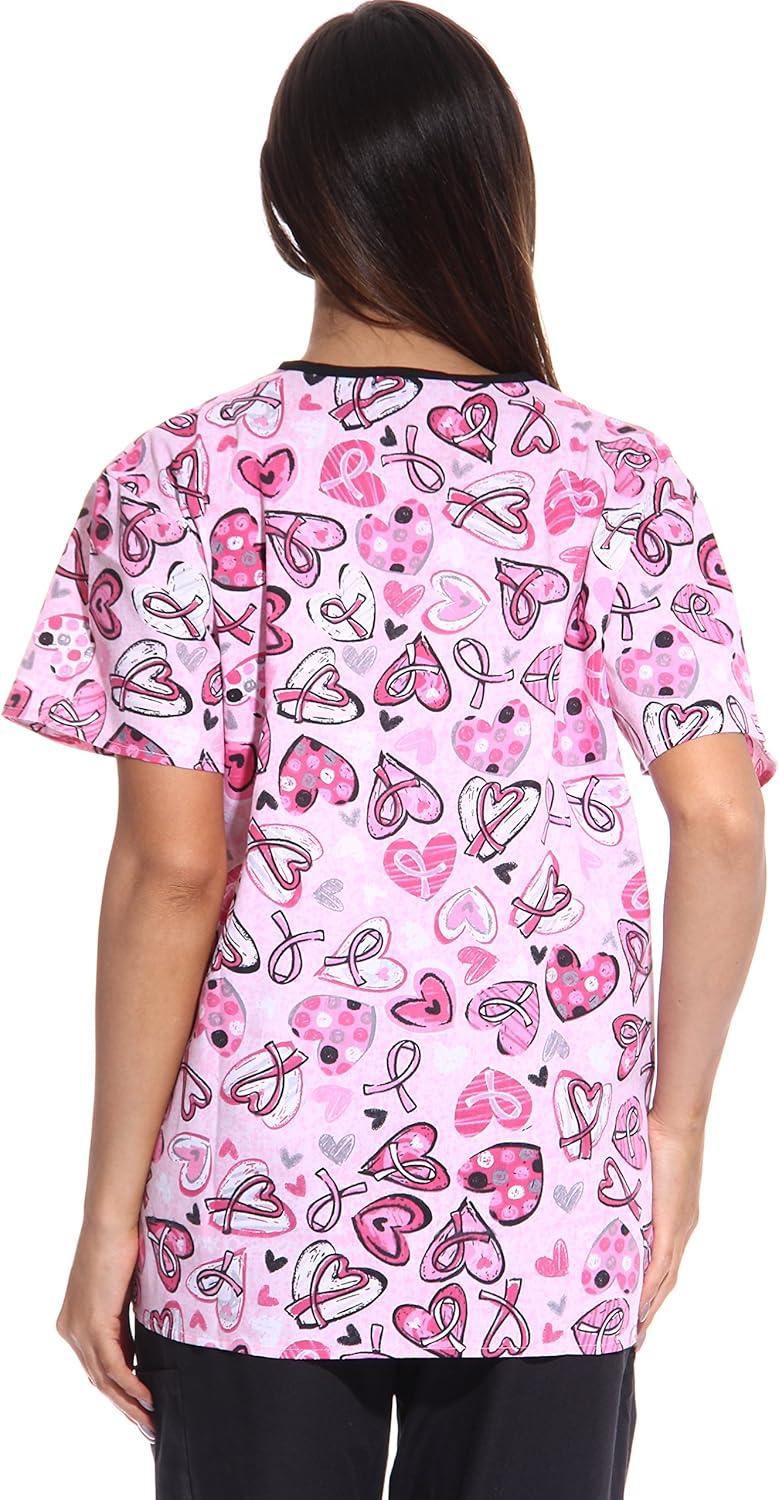 imageJust Love Womens Scrub Tops Nursing ScrubsRibbon Print 6