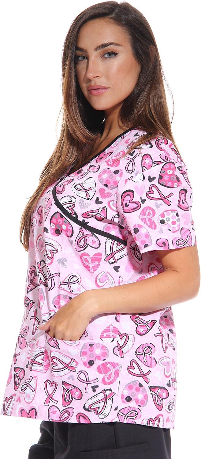 imageJust Love Womens Scrub Tops Nursing ScrubsRibbon Print 6