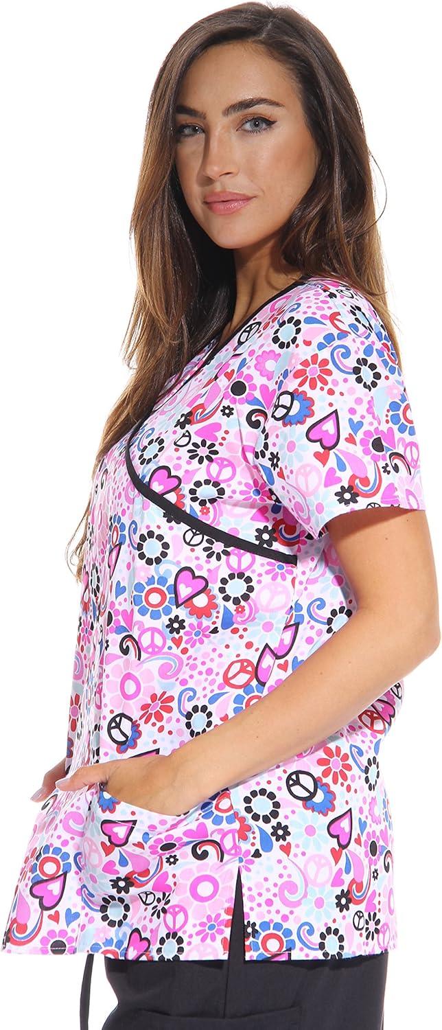 imageJust Love Womens Scrub Tops Nursing ScrubsWhite Allover
