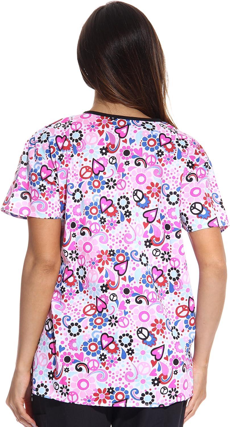 imageJust Love Womens Scrub Tops Nursing ScrubsWhite Allover