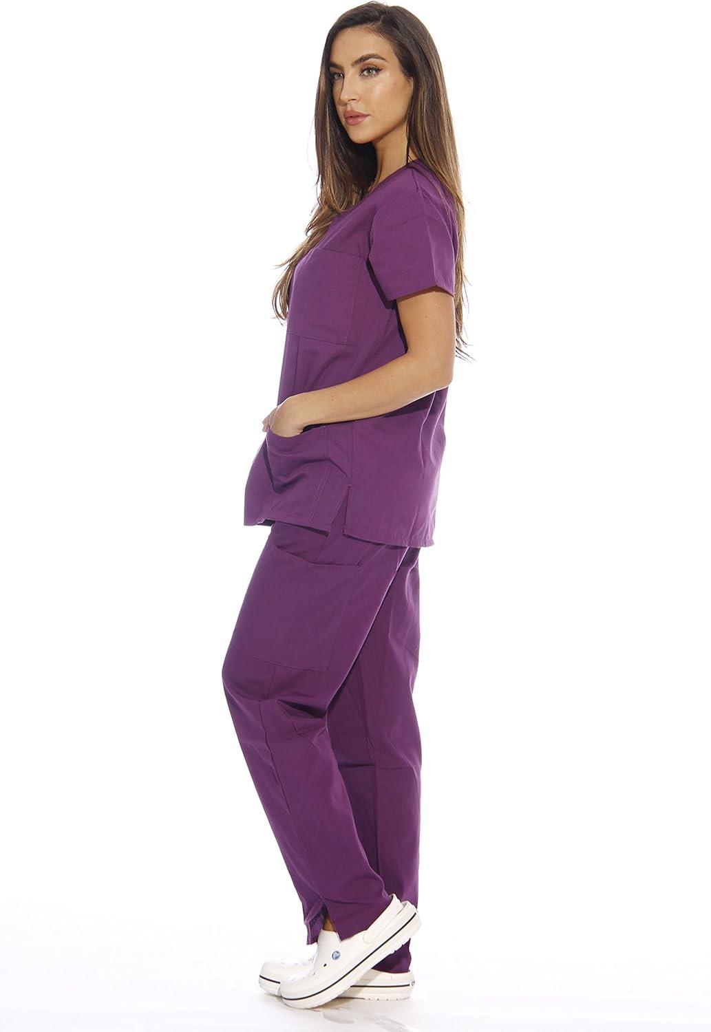imageJust Love Womens Six Pocket Medical Scrubs Set VNeck with Cargo PantEggplant