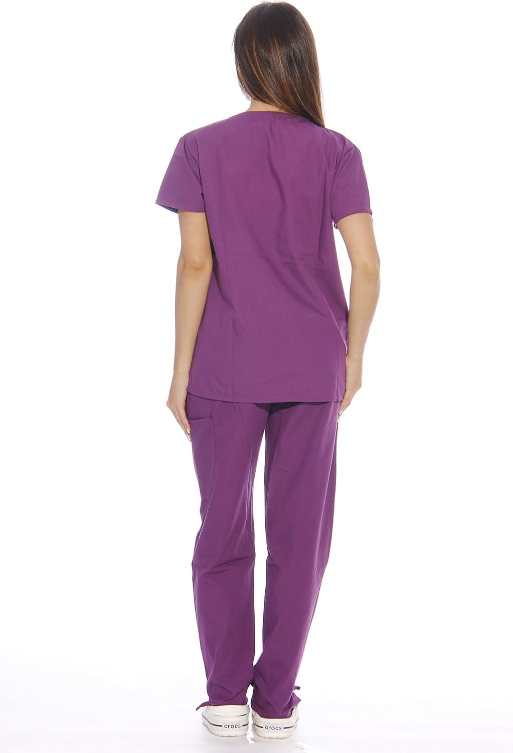 imageJust Love Womens Six Pocket Medical Scrubs Set VNeck with Cargo PantEggplant