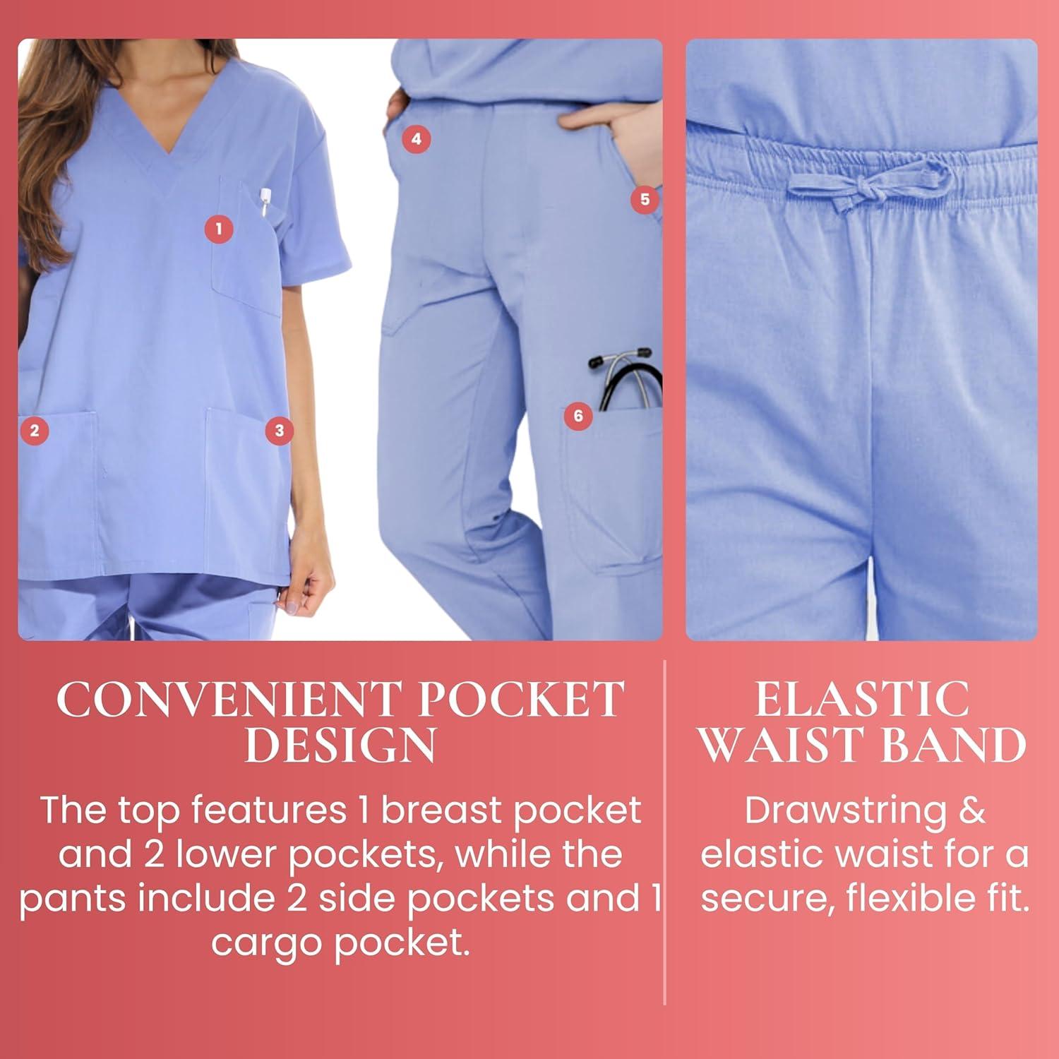 imageJust Love Womens Six Pocket Medical Scrubs Set VNeck with Cargo PantLight Grey