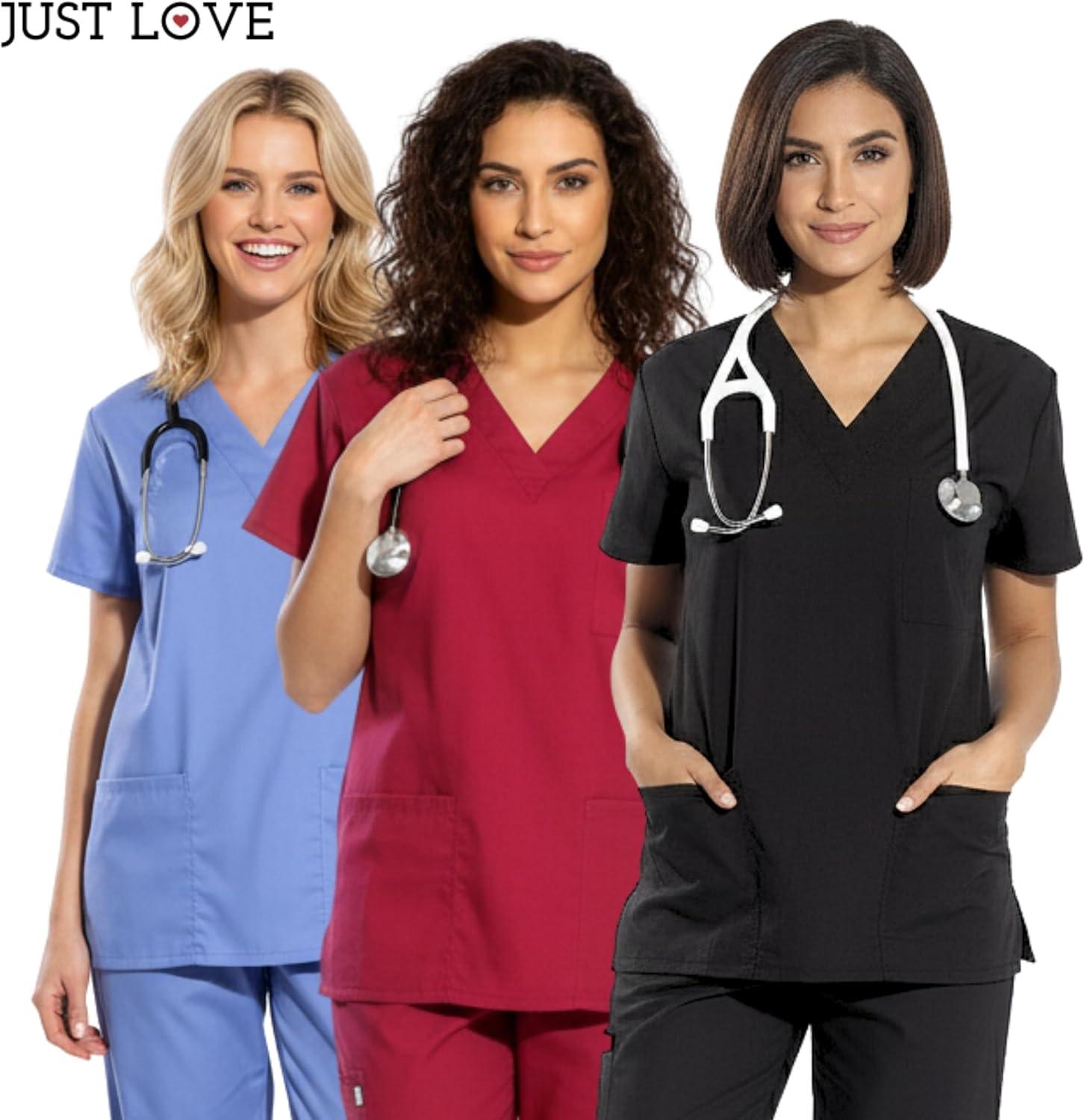 imageJust Love Womens Six Pocket Medical Scrubs Set VNeck with Cargo PantLight Grey