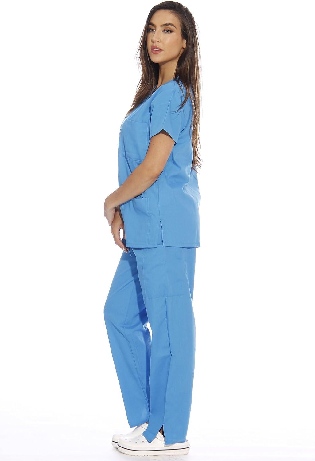 imageJust Love Womens Six Pocket Medical Scrubs Set VNeck with Cargo PantMalibu Blue