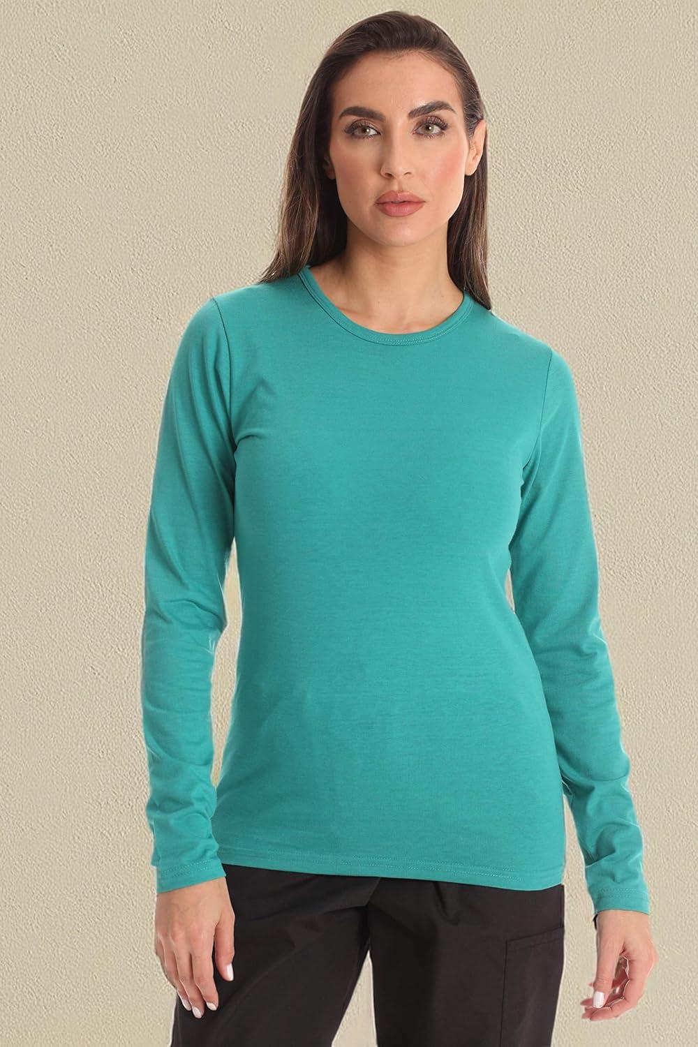imageJust Love Womens Underscrub Long Sleeve TShirt Plain Undershirt TeeTeal