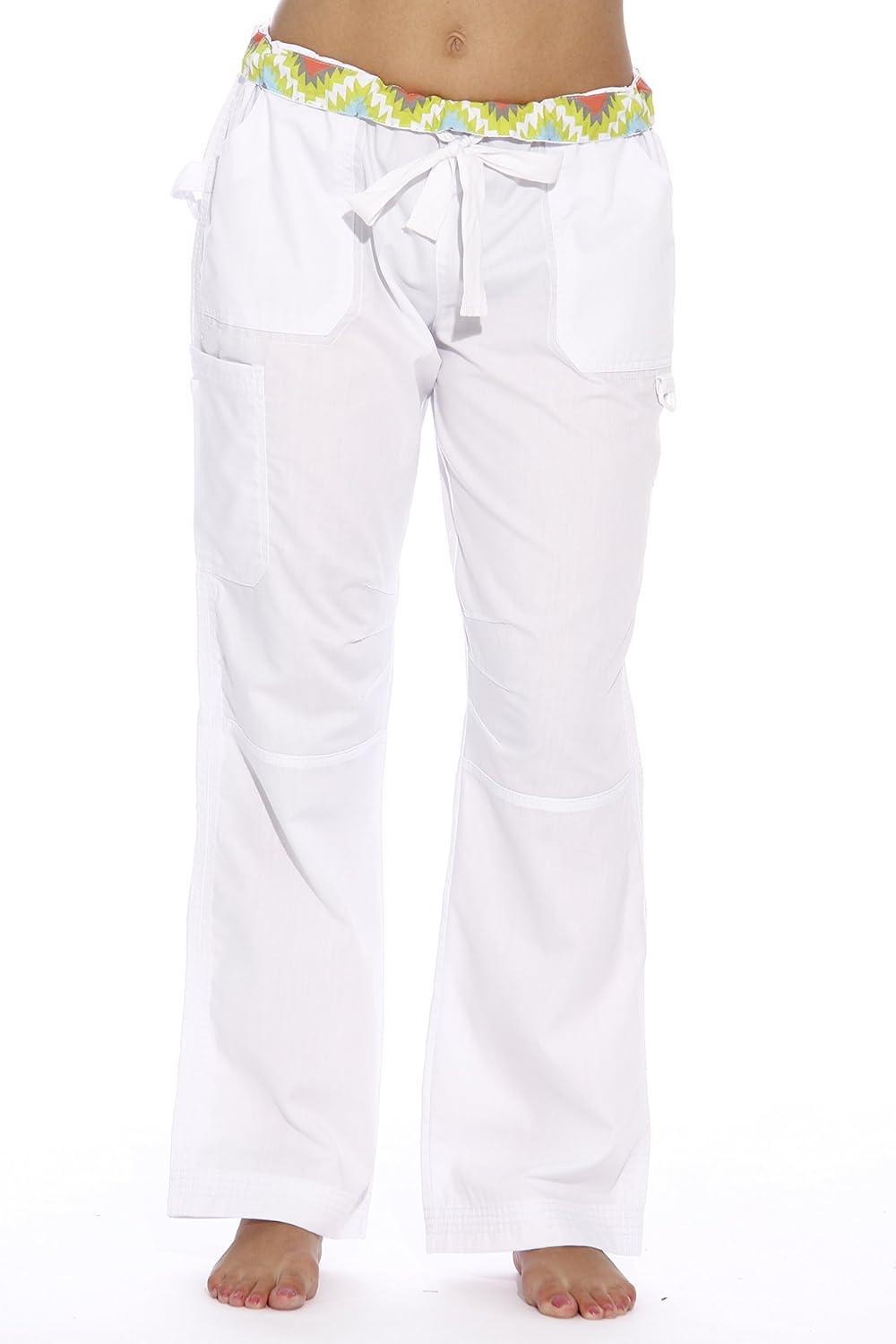 imageJust Love Womens Utility Solid Scrub PantsWhite Utility Pant With Aztec Print Inset