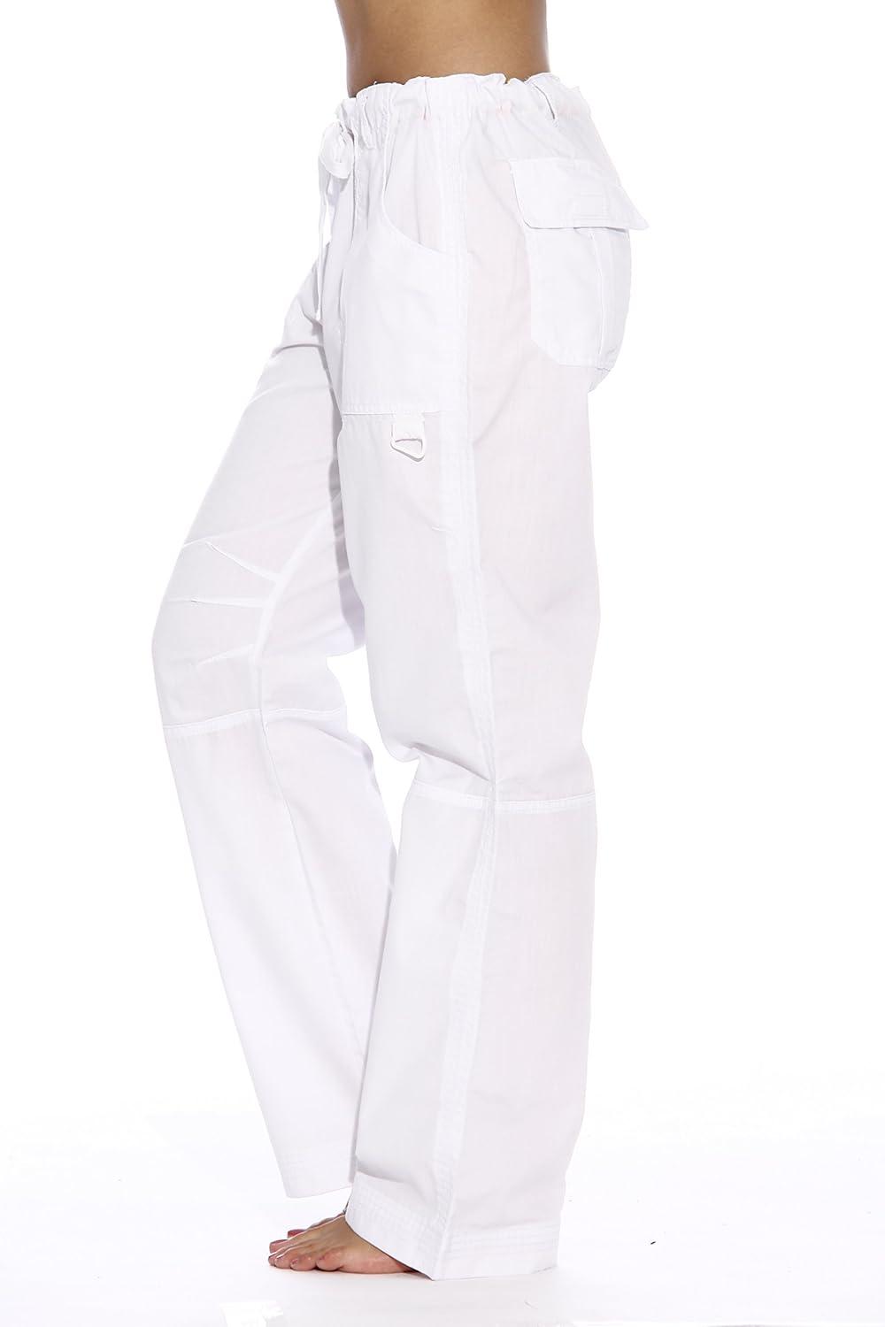 imageJust Love Womens Utility Solid Scrub PantsWhite Utility Pant With Aztec Print Inset
