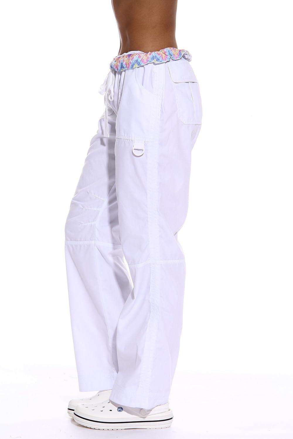 imageJust Love Womens Utility Solid Scrub PantsWhite Utility Pant With Chevron Print Inset