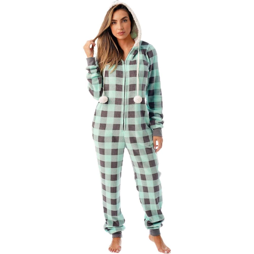 imageJust Love Adult Onesie PajamasMint Buffalo Plaid