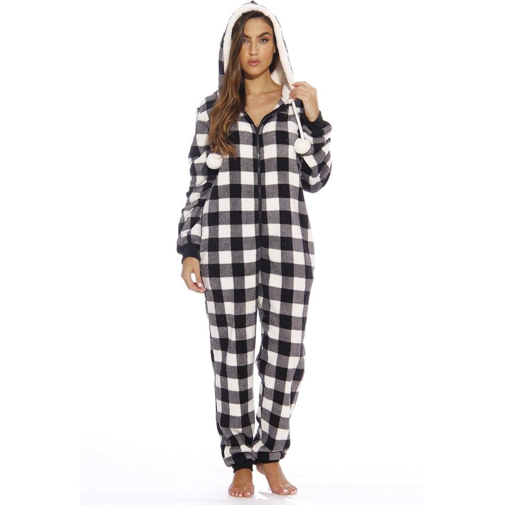 imageJust Love Adult Onesie PajamasWhite Buffalo Plaid