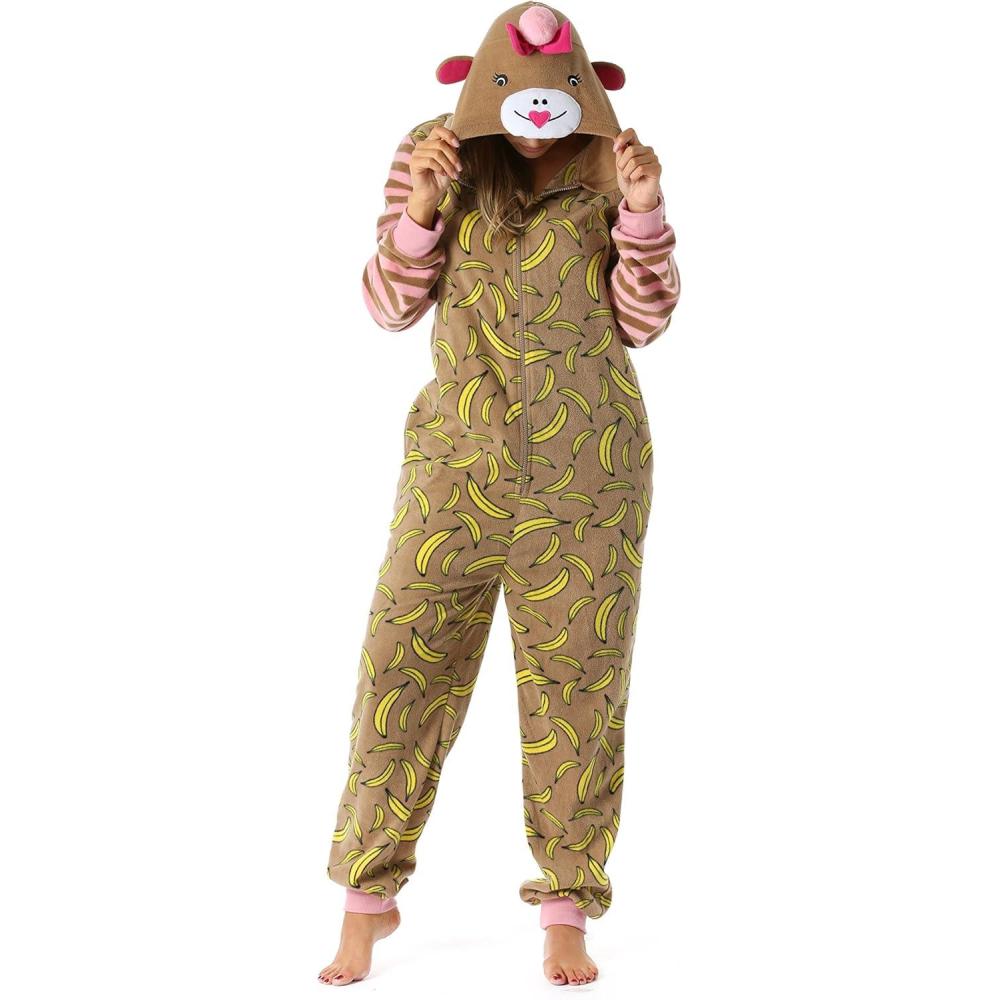 imageJust Love Animal Print Microfleece Adult Onesie OnePiece PajamasMonkey