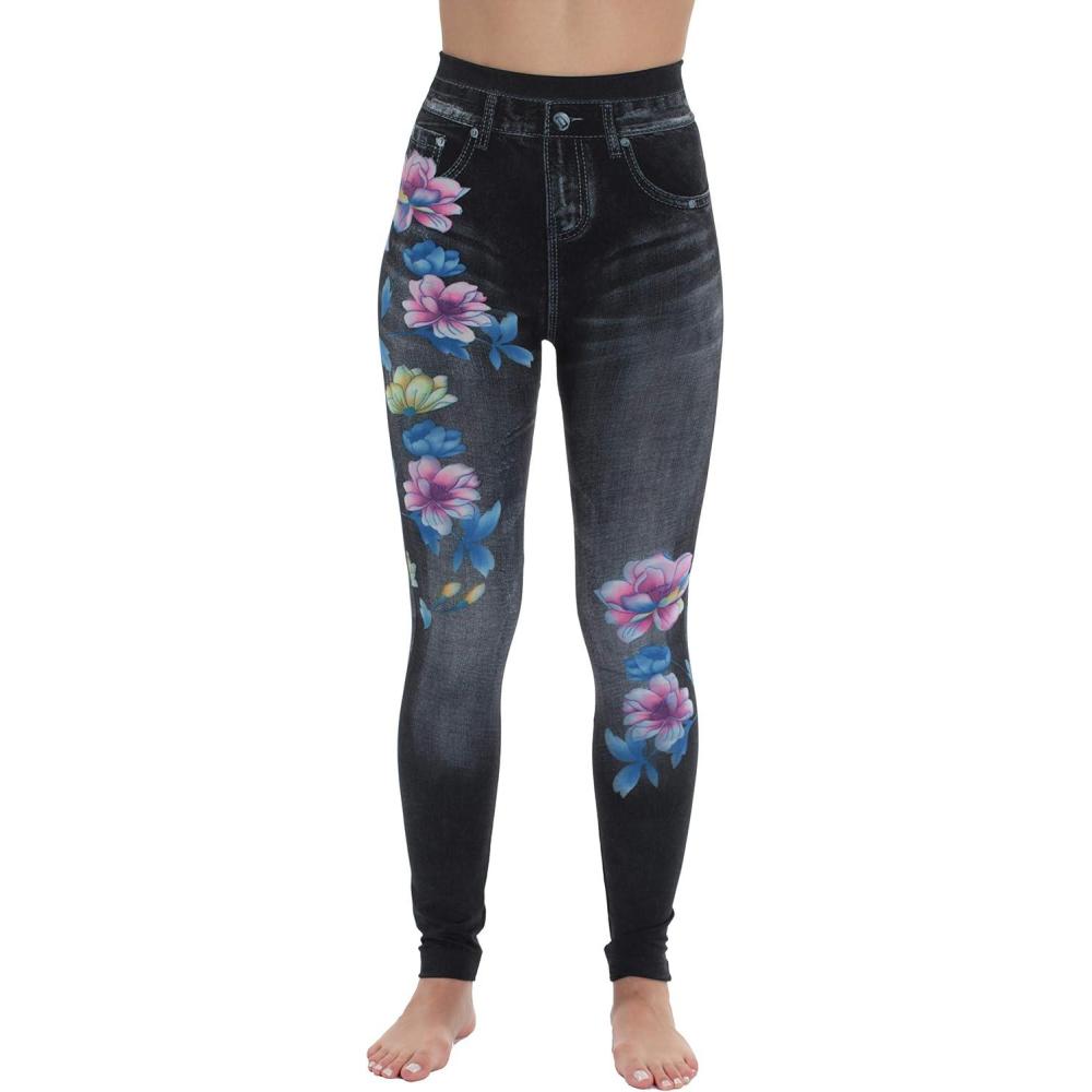 imageJust Love Denim Wash Leggings for WomenBlack Floral