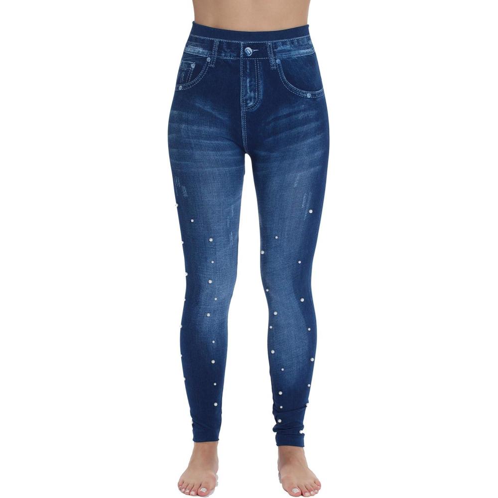 imageJust Love Denim Wash Leggings for WomenBlue Basic With Pearls
