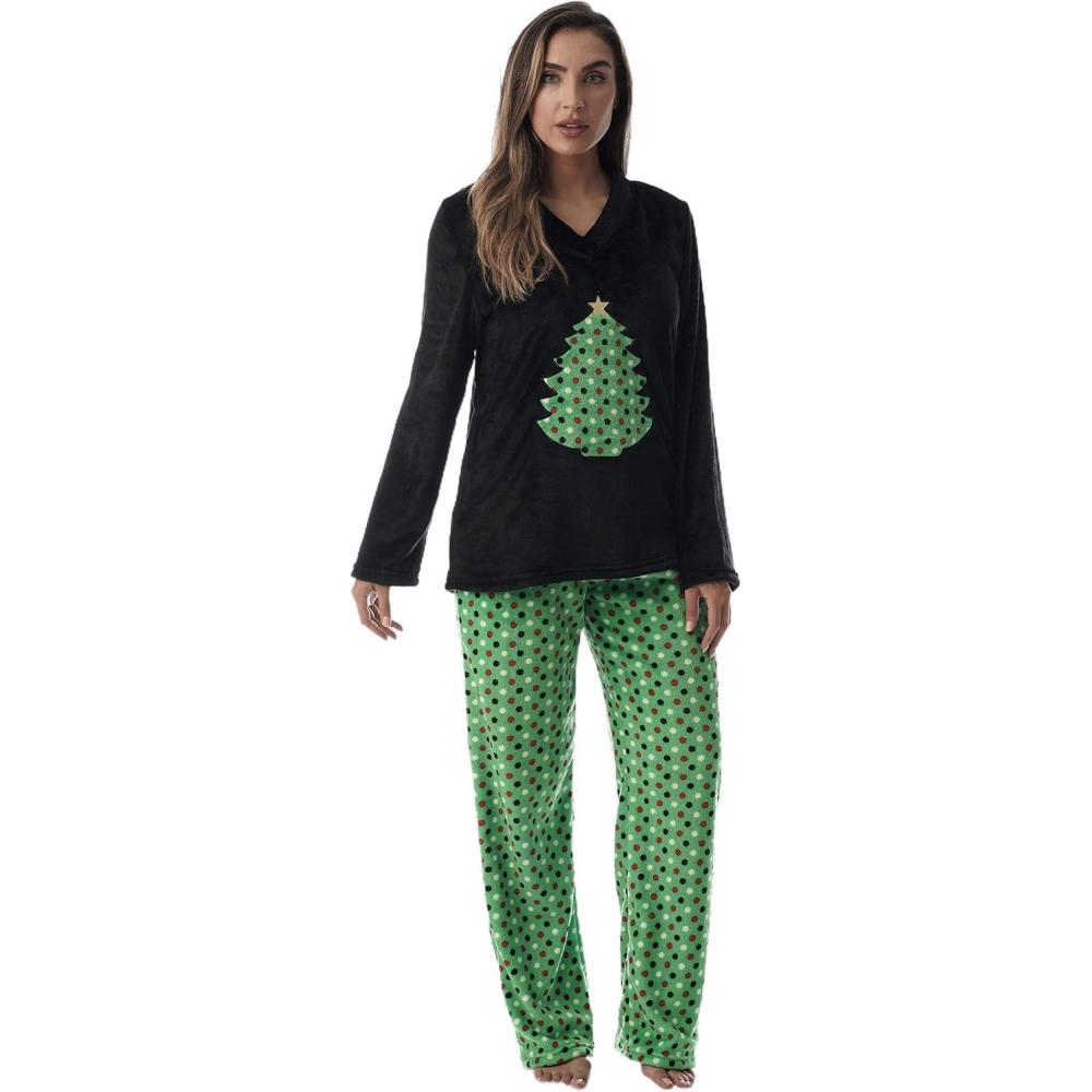 imageJust Love Plush Pajama Sets for WomenBlack  Christmas Tree Dot