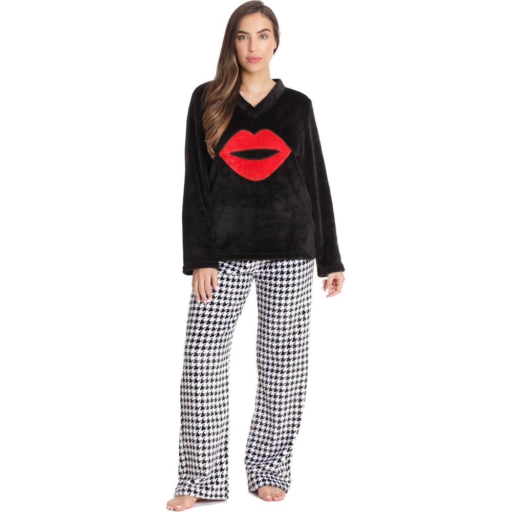 imageJust Love Plush Pajama Sets for WomenBlack Houndstooth