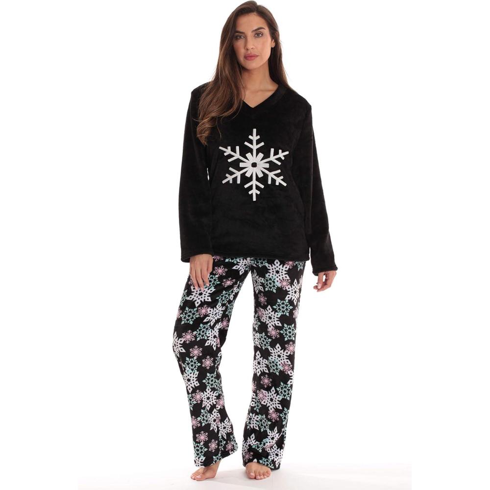 imageJust Love Plush Pajama Sets for WomenBlack Winter Snowflake