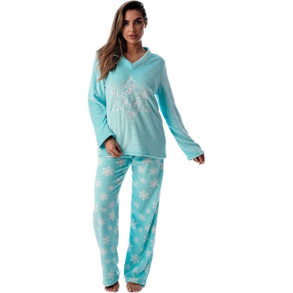 imageJust Love Plush Pajama Sets for WomenBlue  Snowflakes