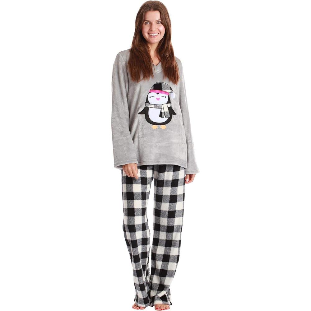 imageJust Love Plush Pajama Sets for WomenBuffalo Plaid Penguin