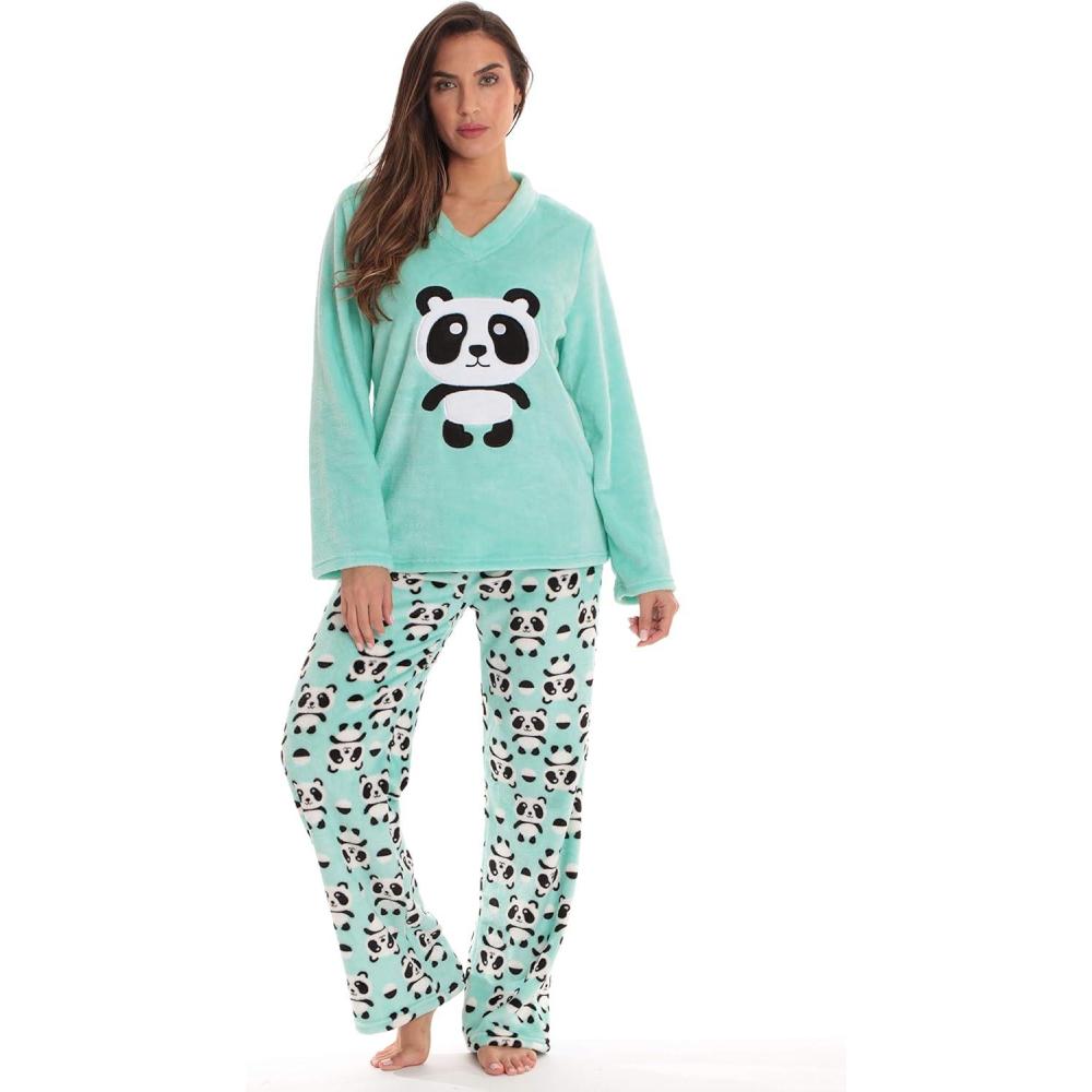 imageJust Love Plush Pajama Sets for WomenGreen Panda Jam