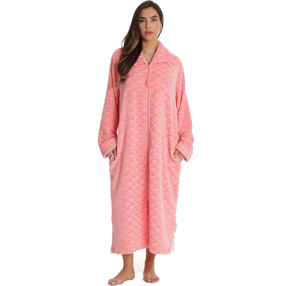 imageJust Love Plush Zipper Lounger Robe for WomenCoral