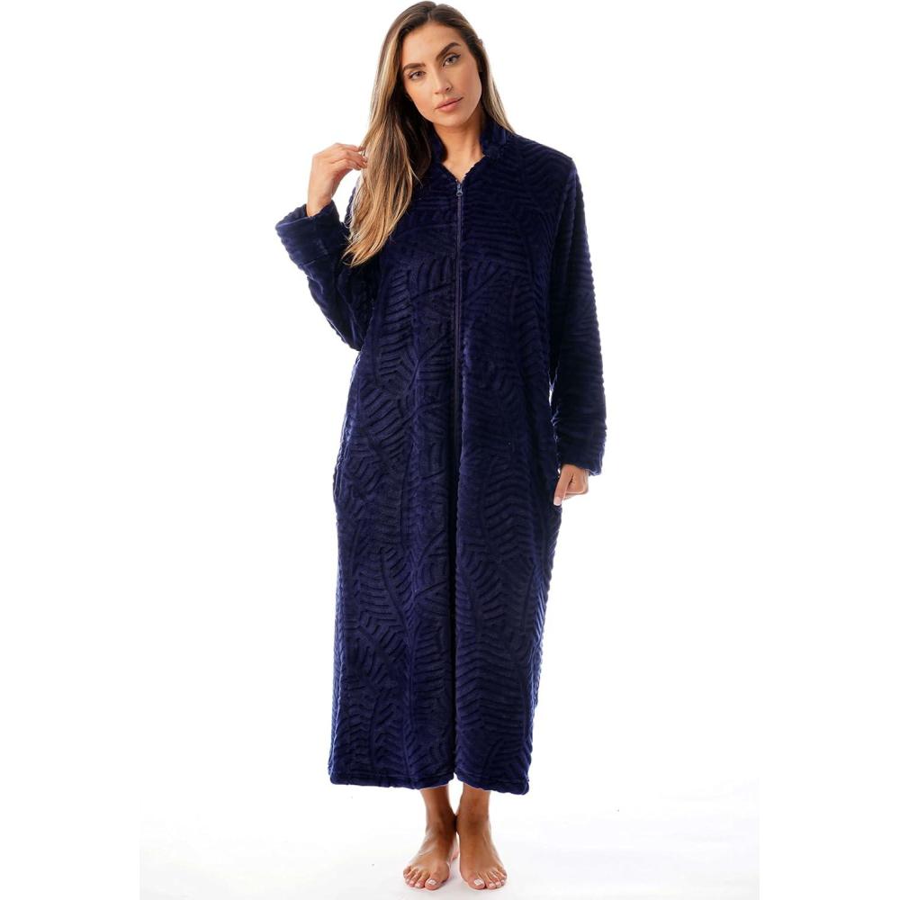 imageJust Love Plush Zipper Lounger Solid RobeNavy