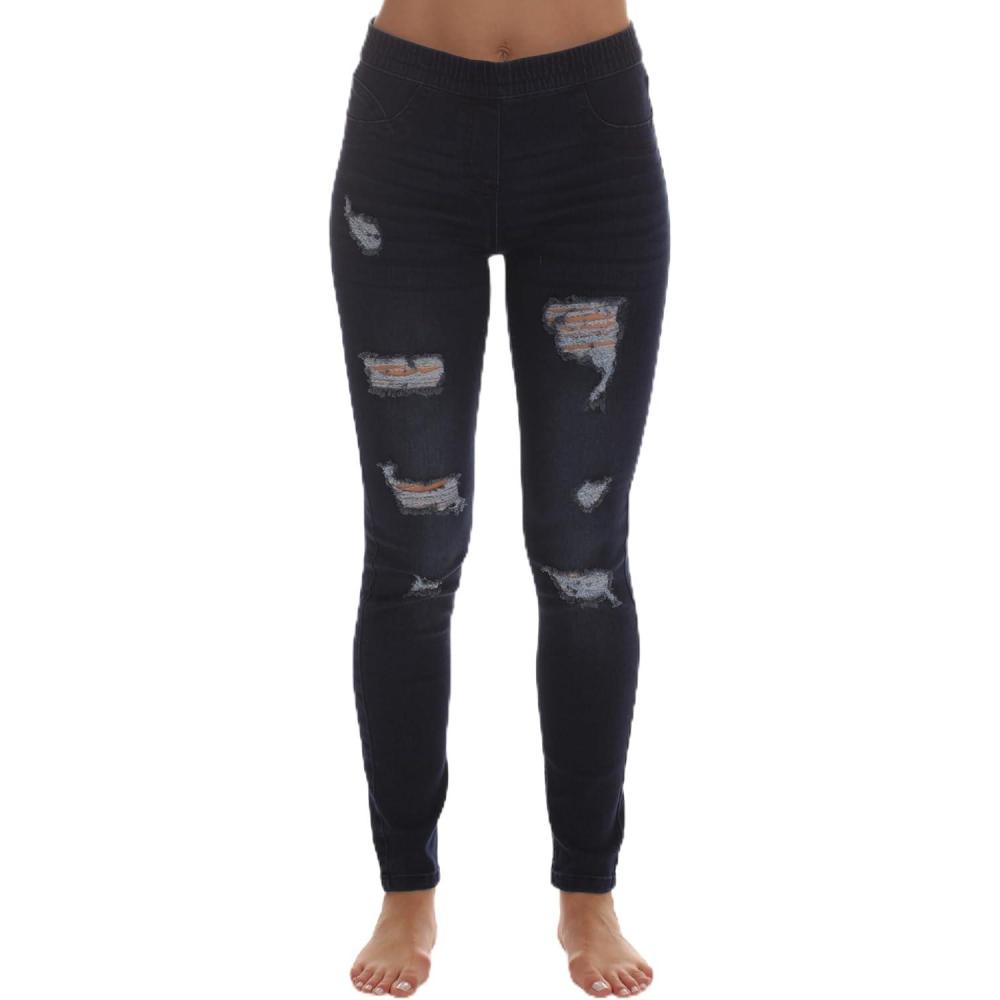 imageJust Love Ripped Denim Jeggings for Women Jeans LeggingsDark Ripped Denim