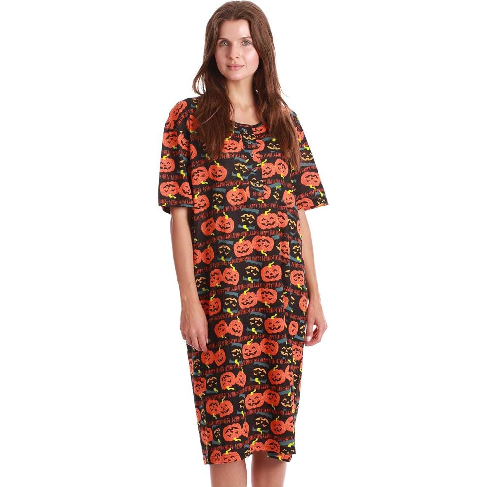 imageJust Love Short Sleeve Nightgown Sleep Dress for WomenBlack Halloween Pumpkins
