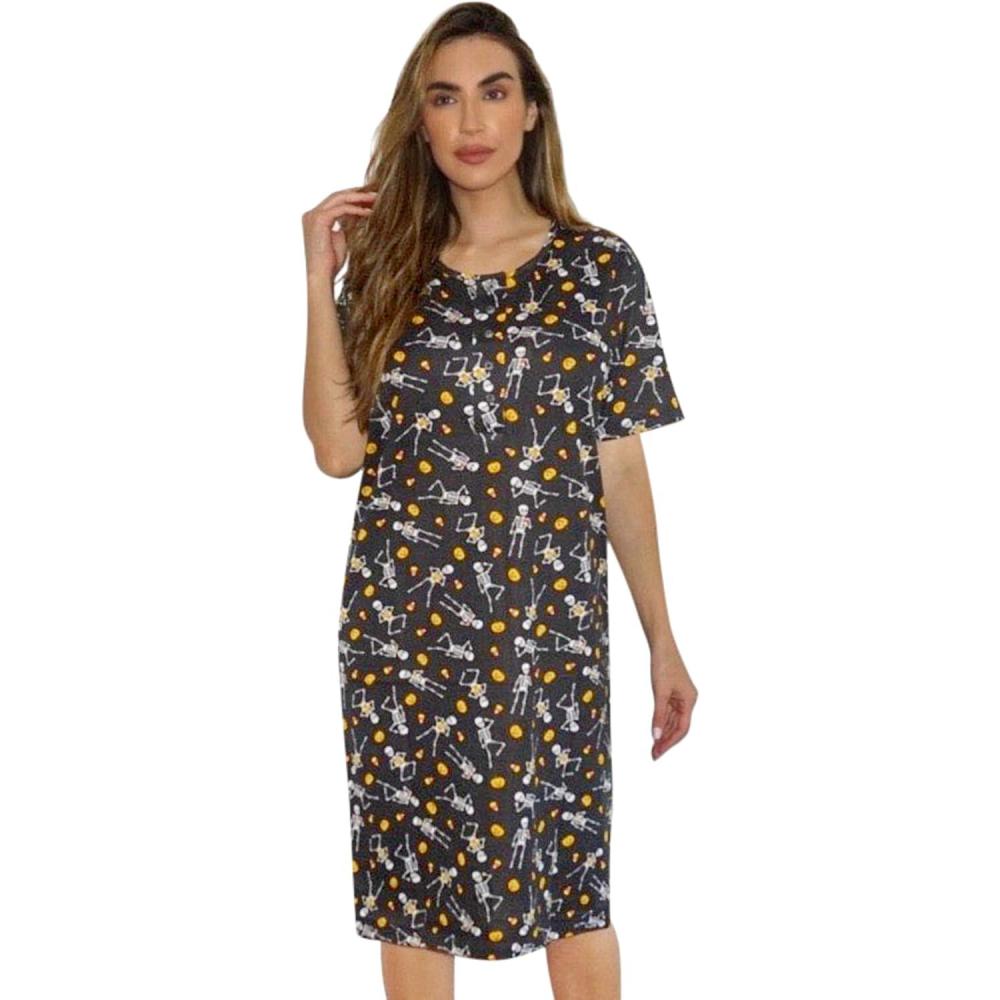 imageJust Love Short Sleeve Nightgown Sleep Dress for WomenBlack Skeleton Pumpkin