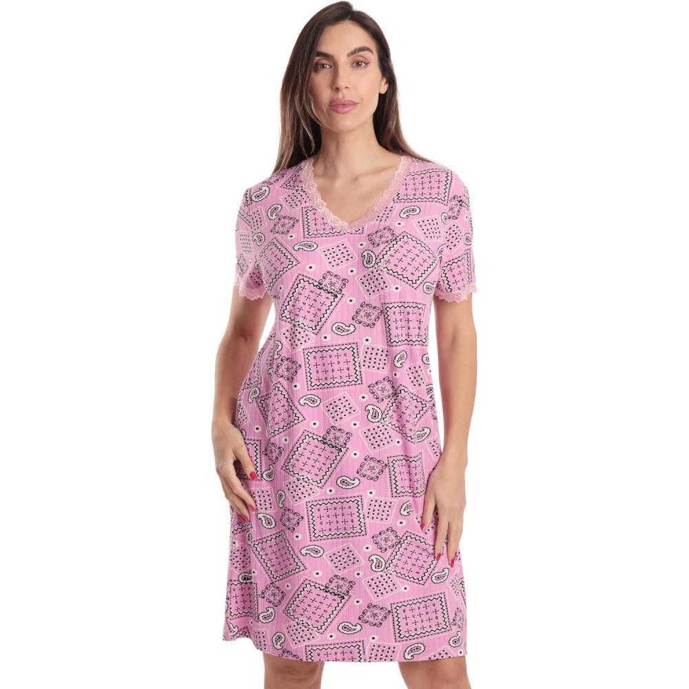 imageJust Love Short Sleeve Tie Dye Nightgown for WomenBandana Patchwork Pink