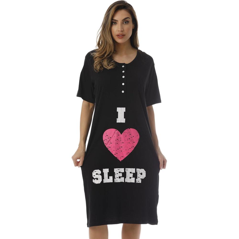 imageJust Love Short Sleeve Tie Dye Nightgown for WomenBlack I Heart Sleep