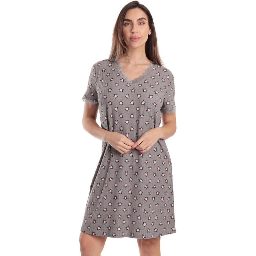 imageJust Love Short Sleeve Tie Dye Nightgown for WomenGrey Pink Stars